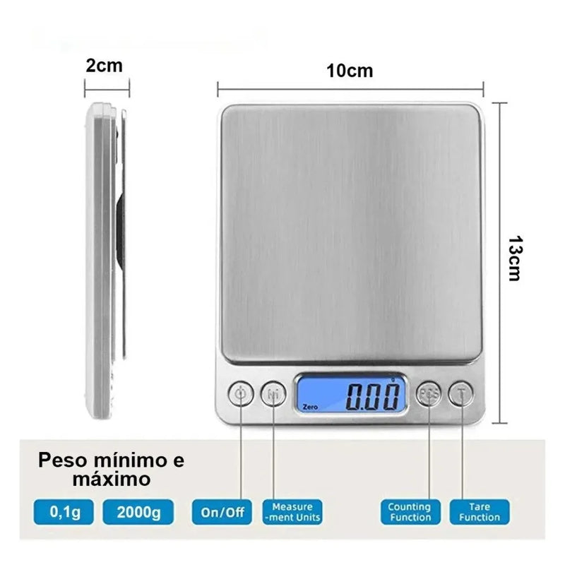 Mini Balança Digital Diamond Precisão 0,1 g Até 2 kg - Mappei